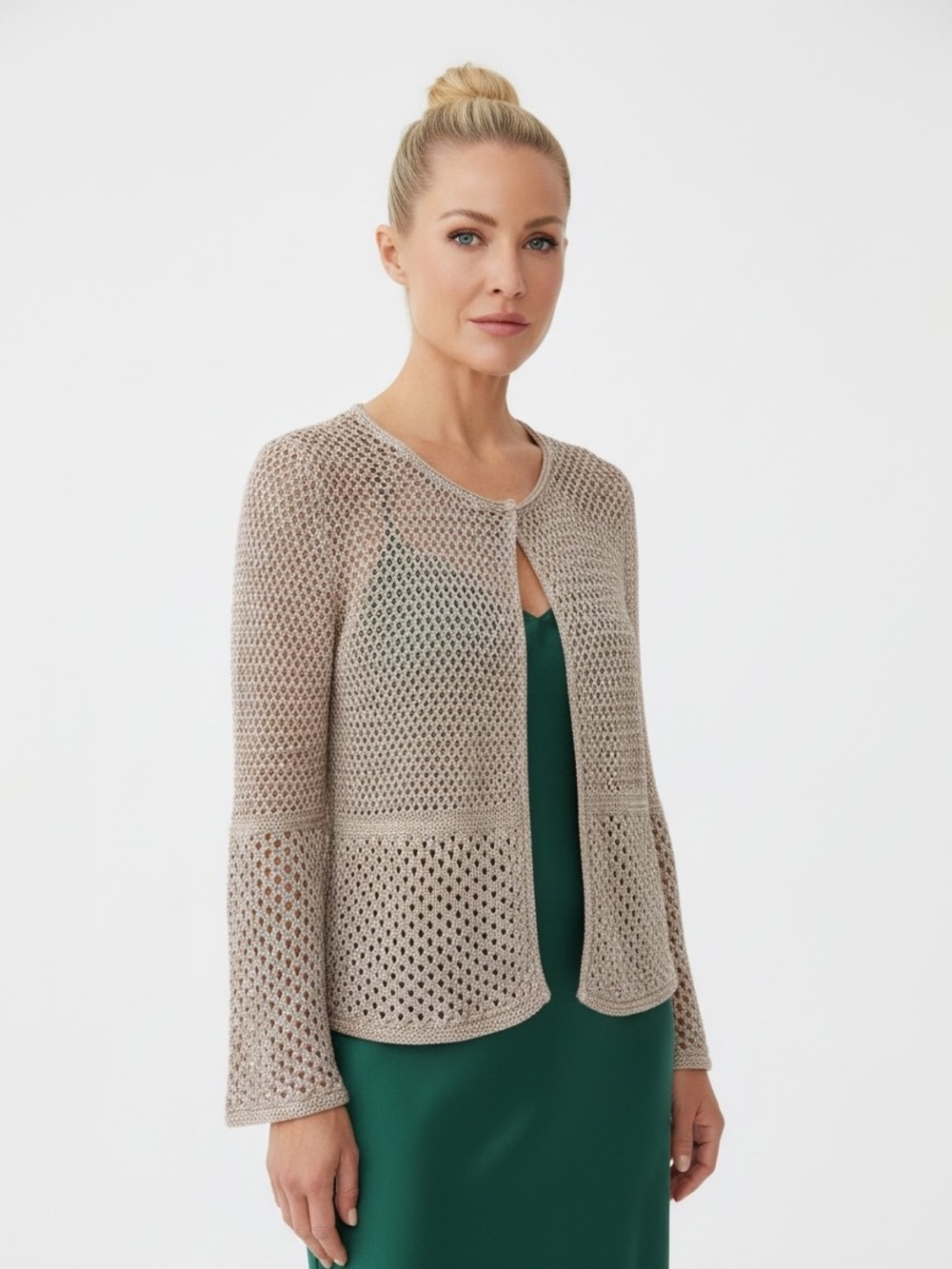 • Luisa Spagnoli • Dark Taupe Openwork Knit Cardigan Sweater